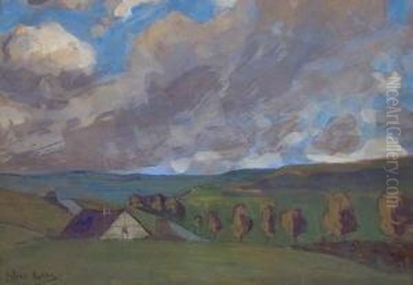 Weite Landschaft Bei Gewitterstimmung Oil Painting by Oskar Moll