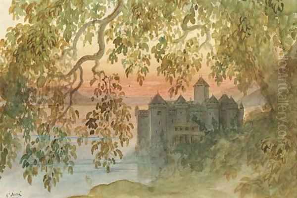 Vue du chateau de Chillon Oil Painting by Gustave Dore