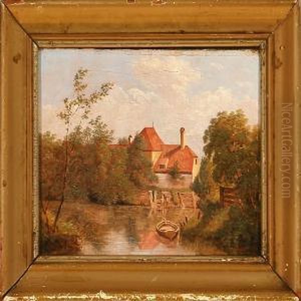 House At Dammed Lake Oil Painting by I. P. Moller