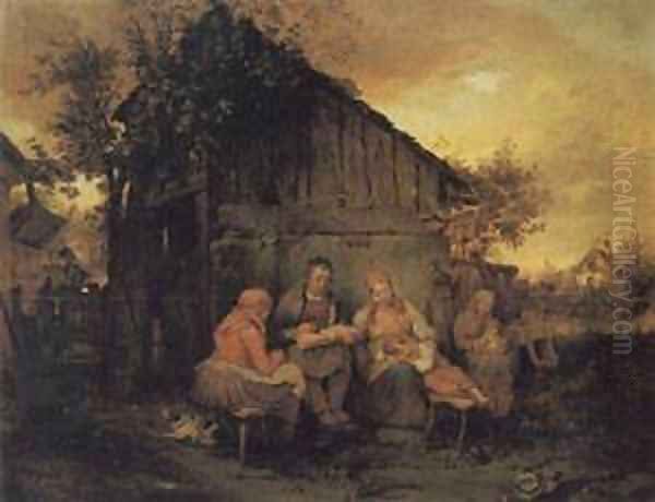 A Family Resting At Sunset Oil Painting by Josef Franz Danhauser