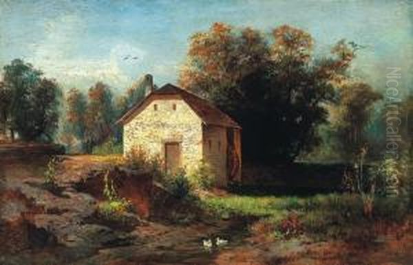 Mill By The Brook Oil Painting by Jozsef Molnar