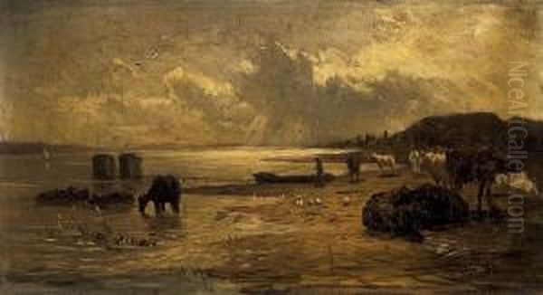 Shore Of Balaton Oil Painting by Jozsef Molnar