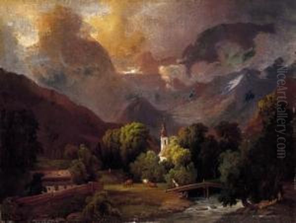 Austrian Landscape Oil Painting by Jozsef Molnar