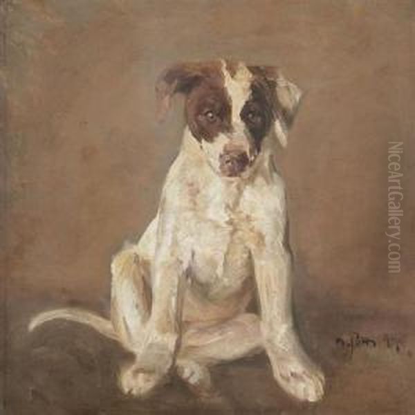 Seated Pointer Pup Oil Painting by Niels Pedersen Mols