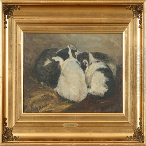 Sleeping Kittens. Signed N.p.m. 93 Oil Painting by Niels Pedersen Mols