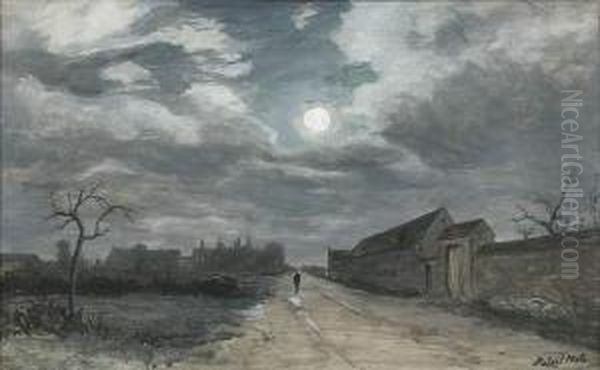 Chemin Au Clair De Lune Oil Painting by Robert Mols