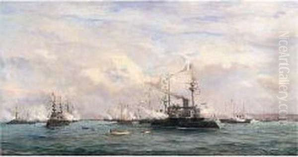 The Russian Fleet Leaving La Rochelle Oil Painting by Robert Mols