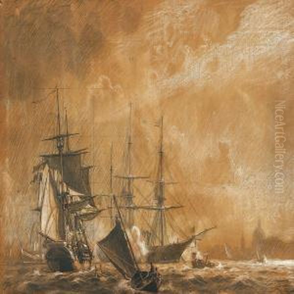 The Frigate Jyllandon Copenhagen Roadstead Oil Painting by Christian Molsted