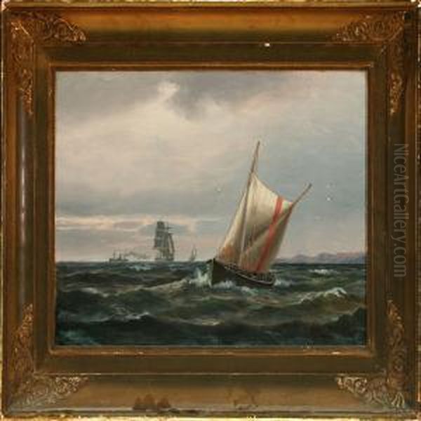 Seascape With Sailing And Motor Ships Oil Painting by Christian Molsted