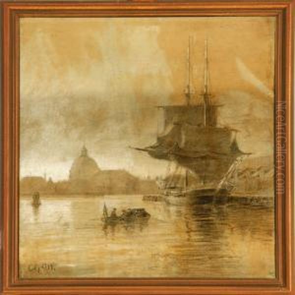 Evening Atmosphere In Copenhagen Harbour Oil Painting by Christian Molsted