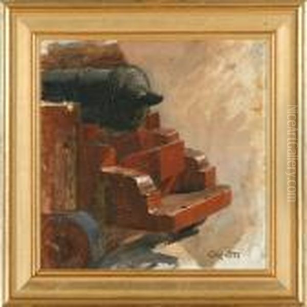 Canon On Ared-painted Gun Carriage Oil Painting by Christian Molsted