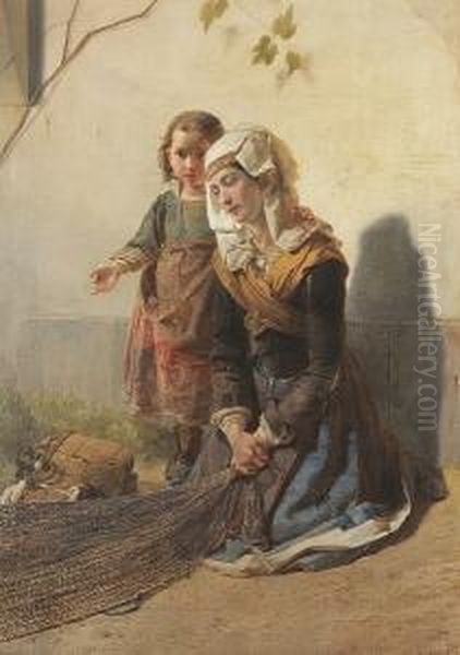 Una Mendicante Con Figlia Oil Painting by Giuseppe Molteni