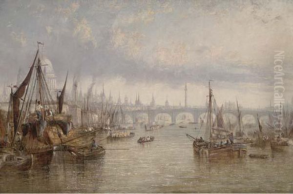 Hay Barges On The Thames Oil Painting by Francis Maltino