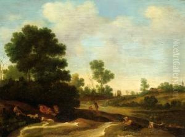 Shepherds On A Dune Road Oil Painting by Pieter De Molijn