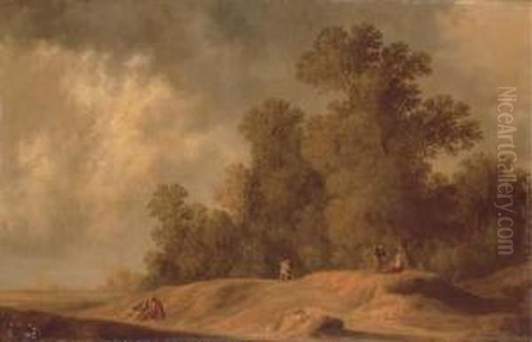 A Wooded Dune Landscape With Figures Oil Painting by Pieter De Molijn