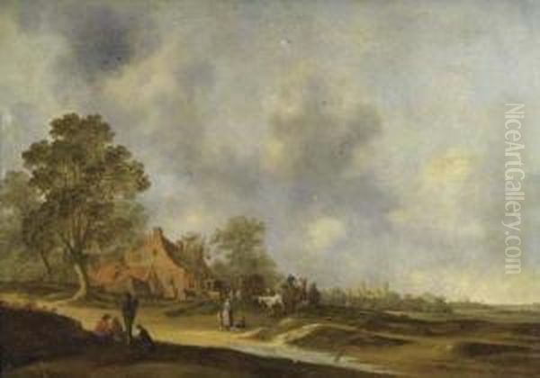 Large Landscape With Figures. Oil Painting by Pieter De Molijn