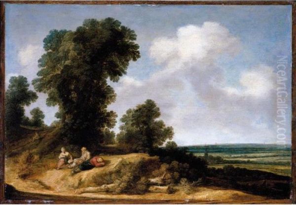 Dune Landscape With Travellers Resting, Extensive Flatlands Beyond by Pieter De Molijn