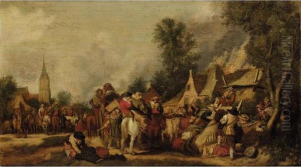 The Sack Of A Village Oil Painting by Pieter De Molijn