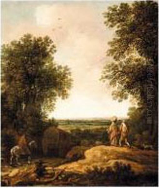 A Landscape With Waggoners Oil Painting by Pieter De Molijn