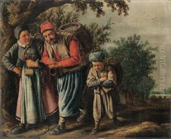 A Peasant Family Carrying Baskets On A Track On The Way Tomarket Oil Painting by Pieter De Molijn