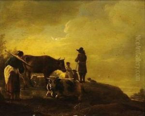 Bergers Gardant Le Troupeau Oil Painting by Hendrick Mommers