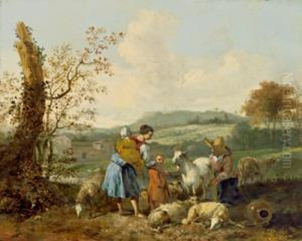 Pastori Con Le Loro Greggi In Paesaggio Italiano Oil Painting by Hendrick Mommers