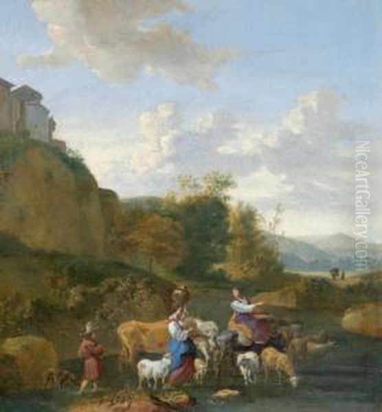 Paesaggio Meridionale Con Pastori E Greggi Oil Painting by Hendrick Mommers