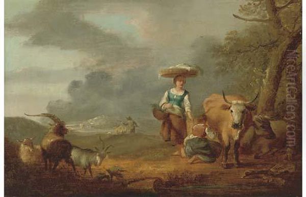 A Milkmaid With A Cow Oil Painting by Hendrick Mommers