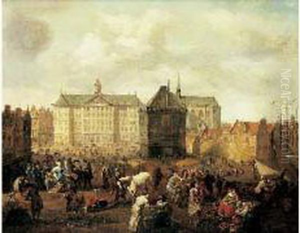 Vue De L'hotel De Ville D'amsterdam Oil Painting by Hendrick Mommers