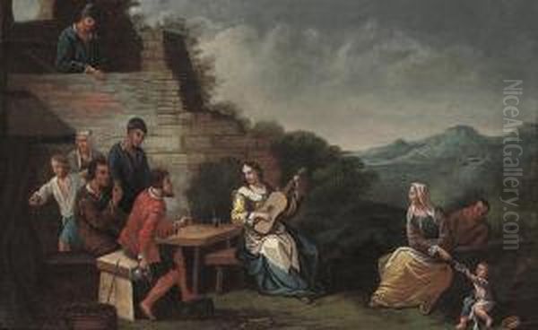 Peasants Merrymaking By A Ruin Oil Painting by Paolo Monaldi