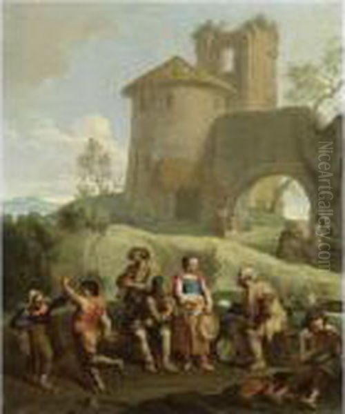 Il Saltarello Davanti Alla Fattoria Oil Painting by Paolo Monaldi