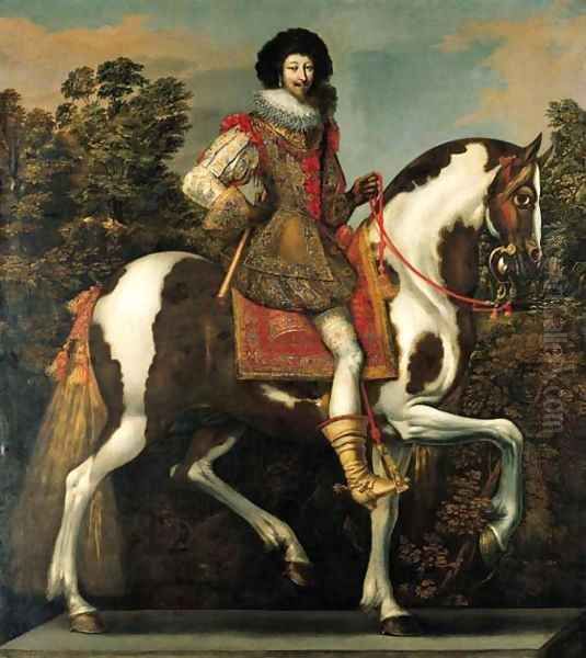 Equestrian portrait of a nobleman, traditionally identified as the Duke of Buckingham, full-length Oil Painting by Claude Deruet