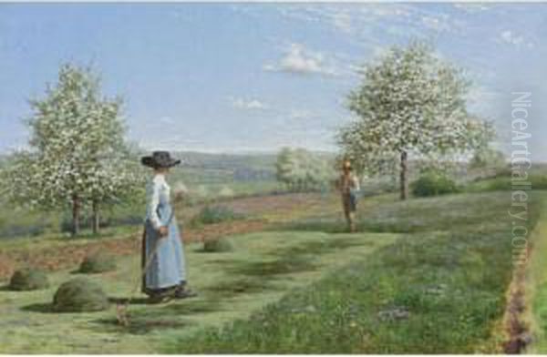 Springtime Oil Painting by Jean Ferdinand Monchablon