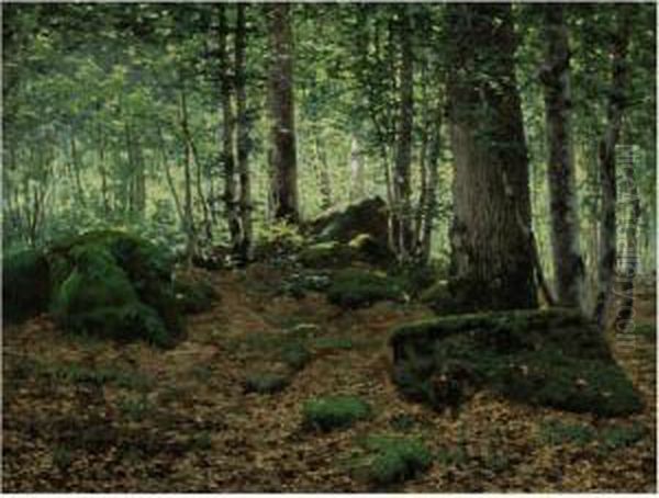 Forest At Fontainebleau Oil Painting by Jean Ferdinand Monchablon