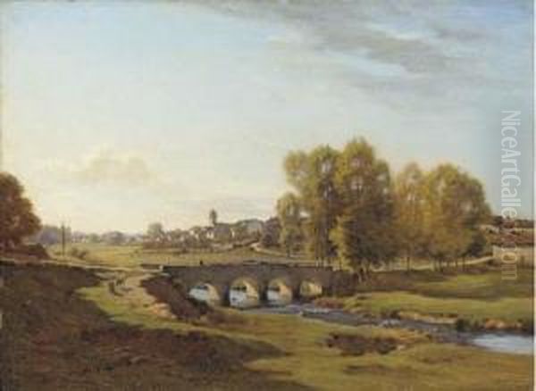 Pont Sur La Soane A Monthureaux, Vosges Oil Painting by Jean Ferdinand Monchablon