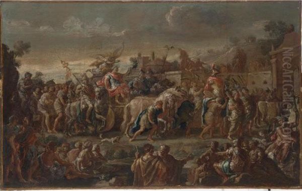 A Triumphal Procession Of A Roman Emperor Oil Painting by Domenico Mondo