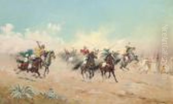 A Cavalry Charge Oil Painting by Jules Monge