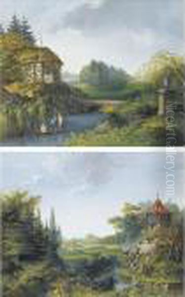 Views Of Parks Near Paris Oil Painting by Antoine Pierre Mongin