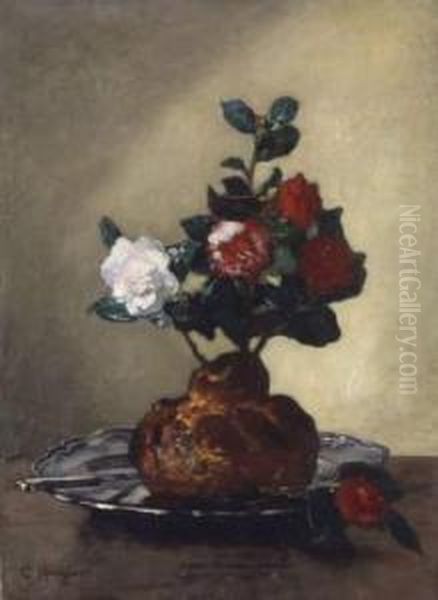 Nature-morte Aux Fleurs Et A La Brioche Oil Painting by Charles Monginot