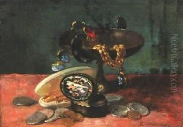 Still Life Of Jewelry Oil Painting by Charles Monginot