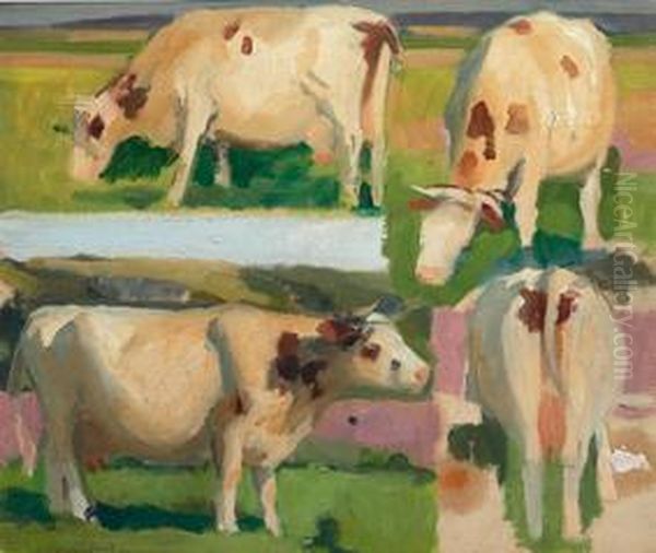 Vacas Oil Painting by Jose Mongrell Torrent