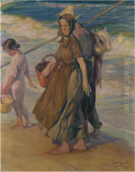 Despues De La Pesca (after The Catch) Oil Painting by Jose Mongrell Torrent