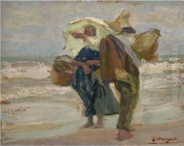 Pareja En La Playa (couple On The Beach) Oil Painting by Jose Mongrell Torrent