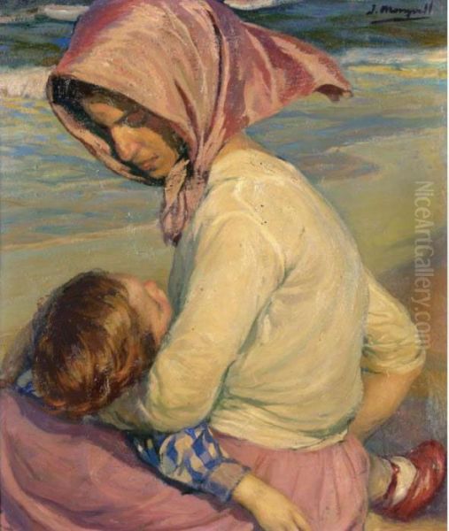 Madre E Hija (mother And Child) Oil Painting by Jose Mongrell Torrent