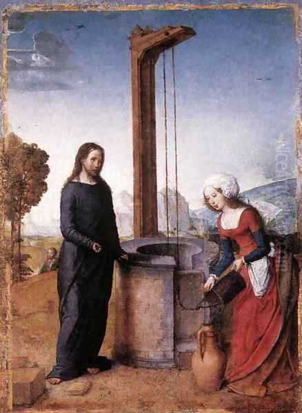 Christ And The Woman Of Samaria 1504 Oil Painting by Juan De Flandes