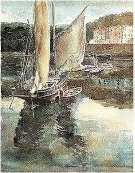 Barcas (boats) Oil Painting by Jose Mongrell Torrent