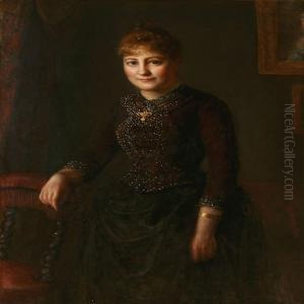 Portrait Of A Lady In Dark Dress With Jewellery Oil Painting by David Monies