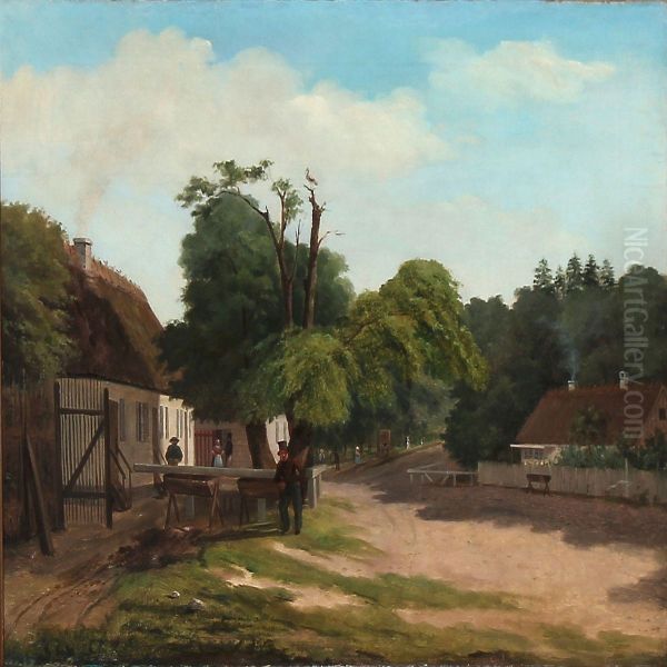 At An Old Eatery In Dyrehaven (the Deer Garden) North Of Copenhagen Oil Painting by David Monies