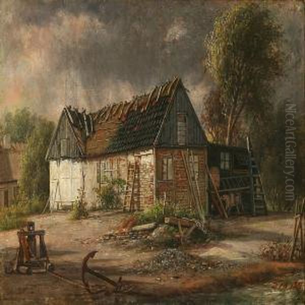 A Hovel In Stormy Weather Oil Painting by David Monies