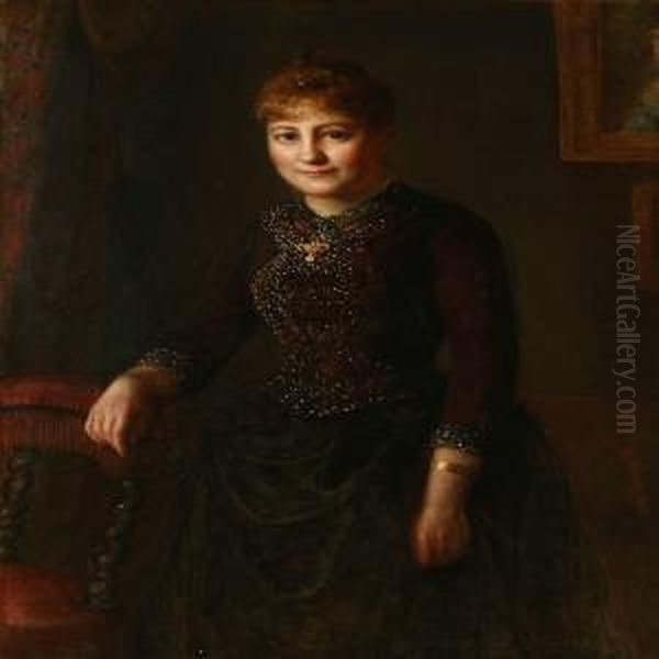 Portrait Of A Lady In Dark Dress With Jewellery Oil Painting by David Monies